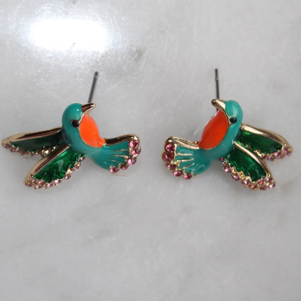 S925 Silver Hummingbird Stud Earrings - Picture 2 of 3